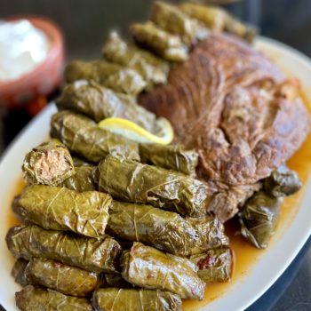 Stuffed Grape leaves in Mexican chile salsa